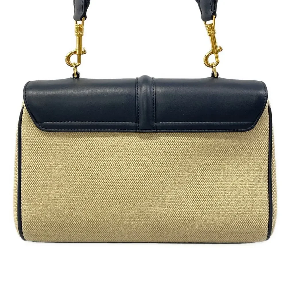 Celine Teen Soft 16 (Seau) Shoulder Bag 196852DJ9.01NA Beige Navy Fabric Leather